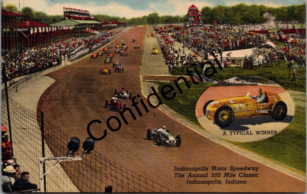 Indy 500 Auto Racing Race Track w/ Drivers & Cars Indianapolis Indiana IN D703