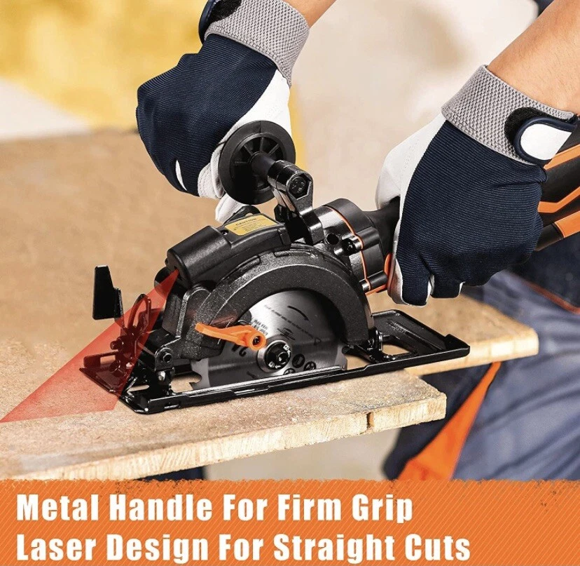 TACKLIFE Mini Circular Saw with Laser 5.8A 3500RPM 6 Blades TCS115A Orange