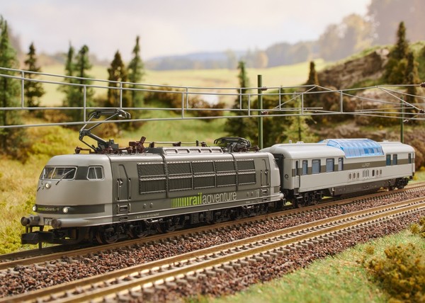 Spur N Trix 16346 + 18429 Elektrolokomotive Br 103 + Panoramawagen „Luxon“ Neu-image