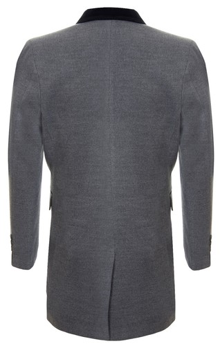 Mens 3/4 Grey Long Overcoat Jacket Herringbone Tweed Coat Peaky Blinder - Picture 3 of 5