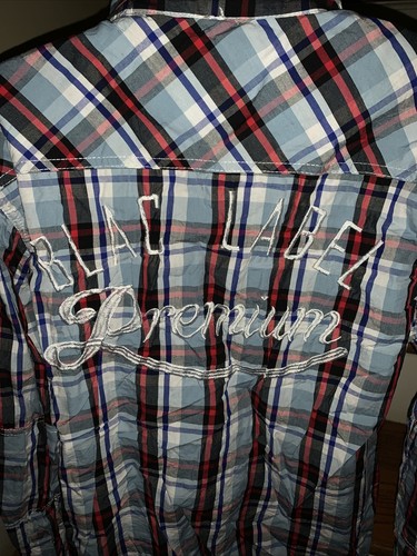 Blac Label Mens Plaid Shirt Sz L Blue Red White Western Cowboy Cotton ❤️tb11j11 - Picture 6 of 7