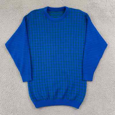 Vintage Abstract Sweater Women's L/XL Long Blue 80s Knit