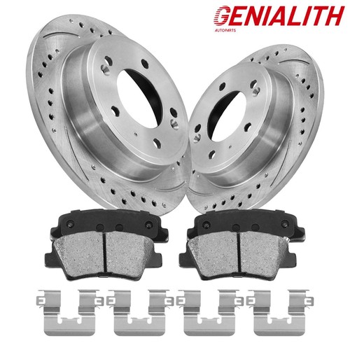 Cross Drilled Rotors Complete Brake Kit For Hyundai Santa Fe Sport & Kia Sorento - Drilled Rotors & Ceramic Pads Hyundai Santa Fe Sport Brakes - Foto 8