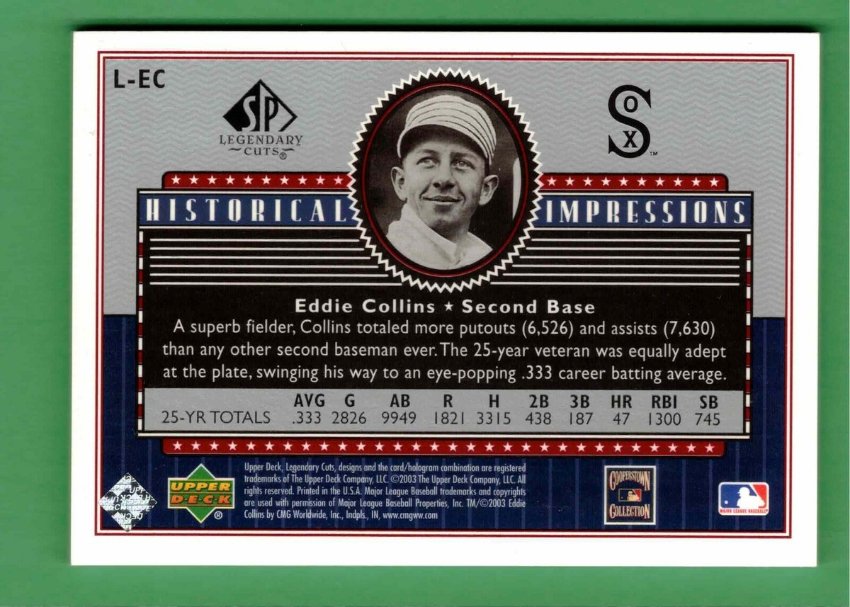 2003 UPPER DECK SP LEGENDARY CUTS EDDIE COLLINS HISTORICAL  display picture 1