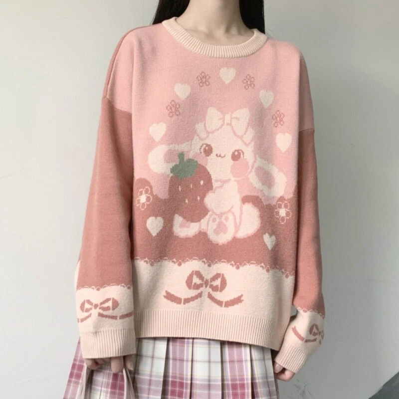 Dama Niñas Suéter Jersey Pullover Dulce Lindo Conejo Suelto Prendas para el torso Informal Foto 4 de 4