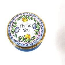 Halcyon Days Enamels Mini Trinket Box Thank You Floral Blue