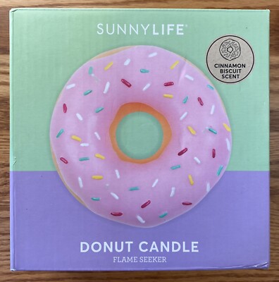 Sunnylife Brand Large Round Pink Donut With Sprinkles 3 Wick Cinnamon Candle NEW