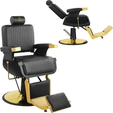 Barber Chair Hydraulic Reclining Salon Chair 360° Swivel for Hair Stylist Gold