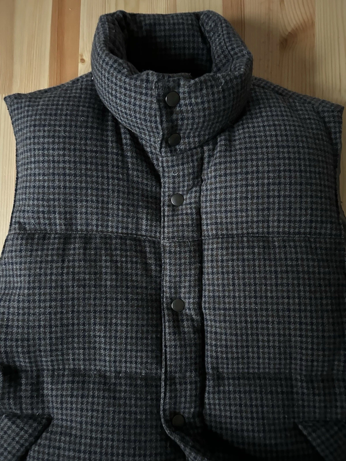 Down Wool Checked M/L Puffer Vest Gilet Insulated Jacket Field Water Resist Slee