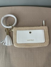 Vintage Nanette Lopure Clutch Vegan Leather White Pebble Texture Tan Woven Purse