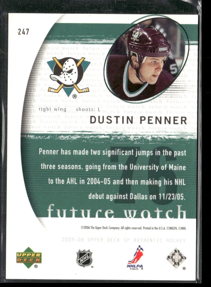 2005-06 SP Authentic DUSTIN PENNER Future Watch rookie card #247 - Image 2 of 2
