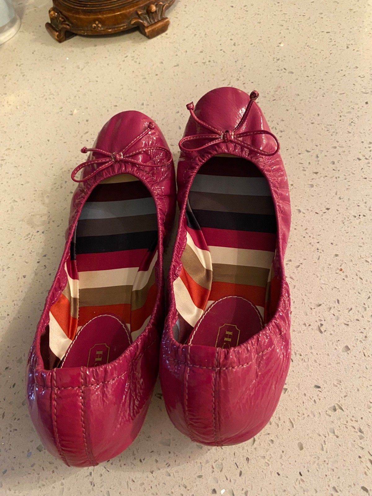 *COACH* JILLY Pink Patent Leather Ballet Flats Contrast Stitch Sz 8B, READ