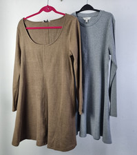M&S Women's Mini Dresses Size 16 2Pcs Beige Grey Cotton-Rich Long Sleeve Rib NEW