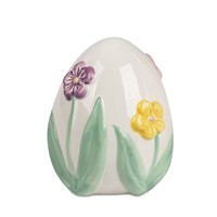 Dekoobjekt Ei Mit Blumendekor H. 10Cm Weiß Bunt Aus Steingut Formano F26