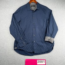 Kenneth Cole Shirt Navy Blue Flip Cuff Button Up Long Sleeve Mens Large