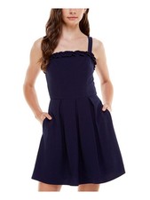 SPEECHLESS Womens Fit + Flare Mini Dress Navy Sleeveless Party Juniors XS
