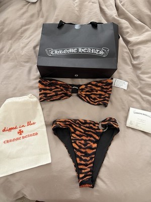 Chrome Hearts Strapless Bandeau Bikini 2-Piece Animal Print Orange/Black  size L