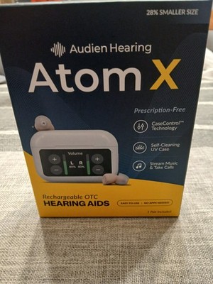 Audien Hearing Atom X Rechargeable OTC Touchscreen Bluetooth Hearing Aids New!