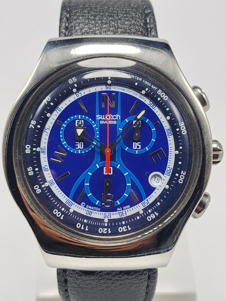 Rare Swatch Irony Sea Pride Turn Blue Chrono XL 47MM Swiss Watch