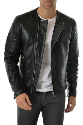 Men Biker Black Leather Genuine Leather Bomber Leather Jacket XS-3XL F672
