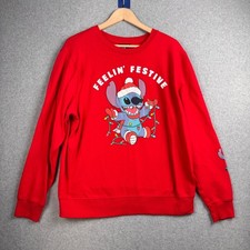 Disney Stitch Sweatshirt Womens XL Red Feelin Festive Holiday Christmas Graphic