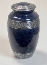 Adult Cremation Urn Navy Blue Pearl Aluminum Funeral Ashes Memorial Urn 11"