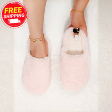 Fluffy Womens Closed Toe Comfy Slippers Ladies Shoes Slip On