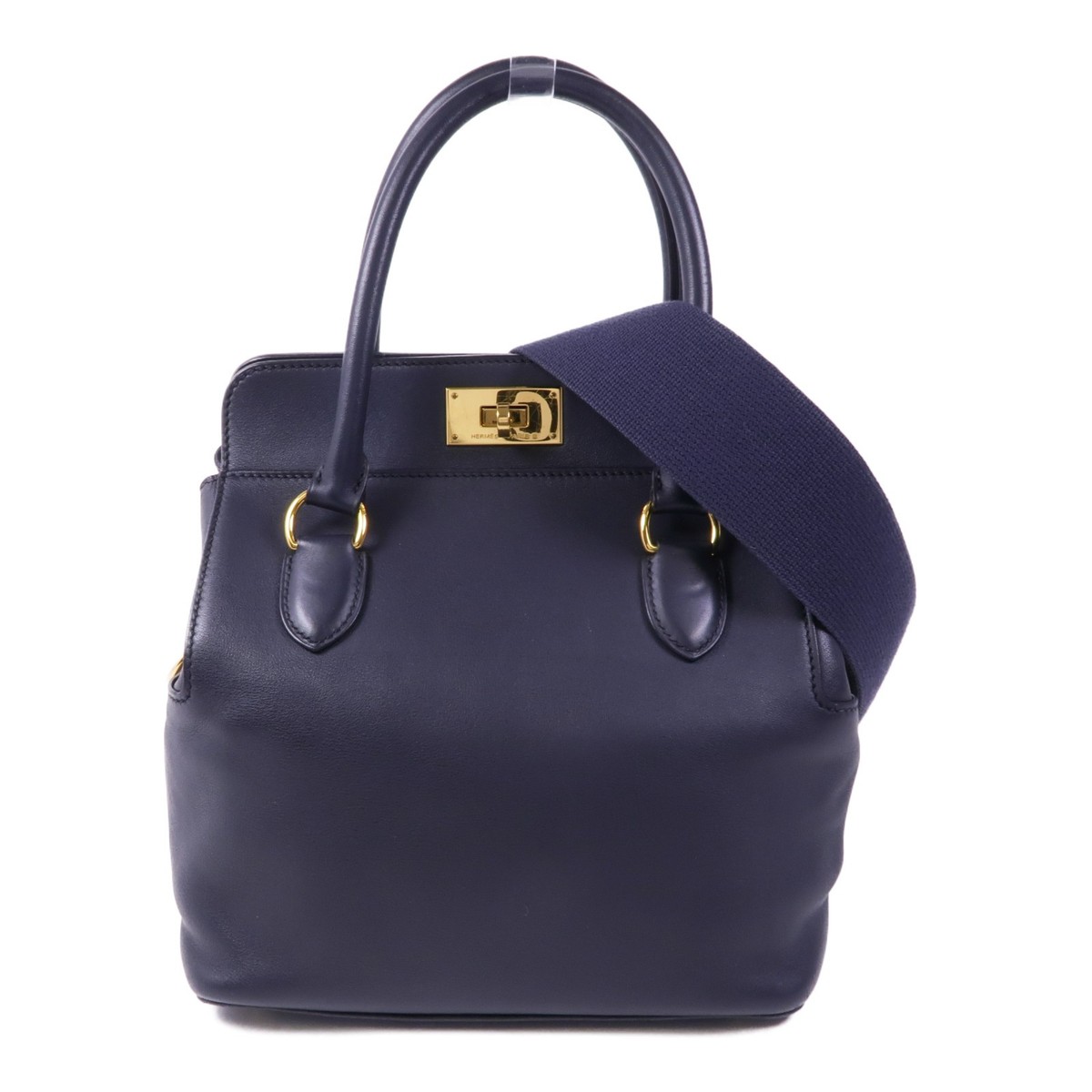 HERMES GHW Tool Box 20 2way Shoulder Bag Swift Leather Bleu Indigo