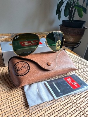 RayBan レイバン サングラス アビエーターラージメタル G15 Green Ray-Ban Aviator Green G-15 Lens Gold Metal Frame Unisex Sunglasses
