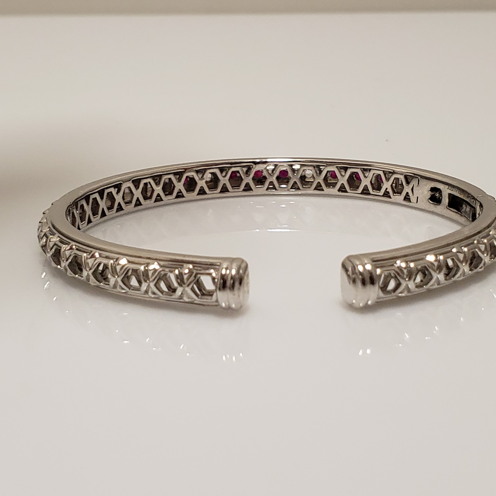Judith Ripka Sterling Silver Ruby Hinged Cuff Bra… - image 4