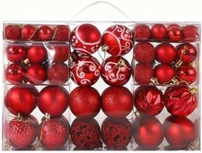 TRIXES 100PCS Red Christmas Baubles Set - Shatterproof Ornaments