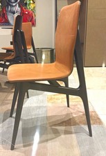 8 Brown leather Dining Chair with Grey Wooden Frame, Contemporary Modern