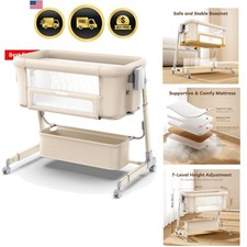 4 in 1 Baby Bassinet, Bedside Bassinet with Breathable Mesh Design, 7 Height ...