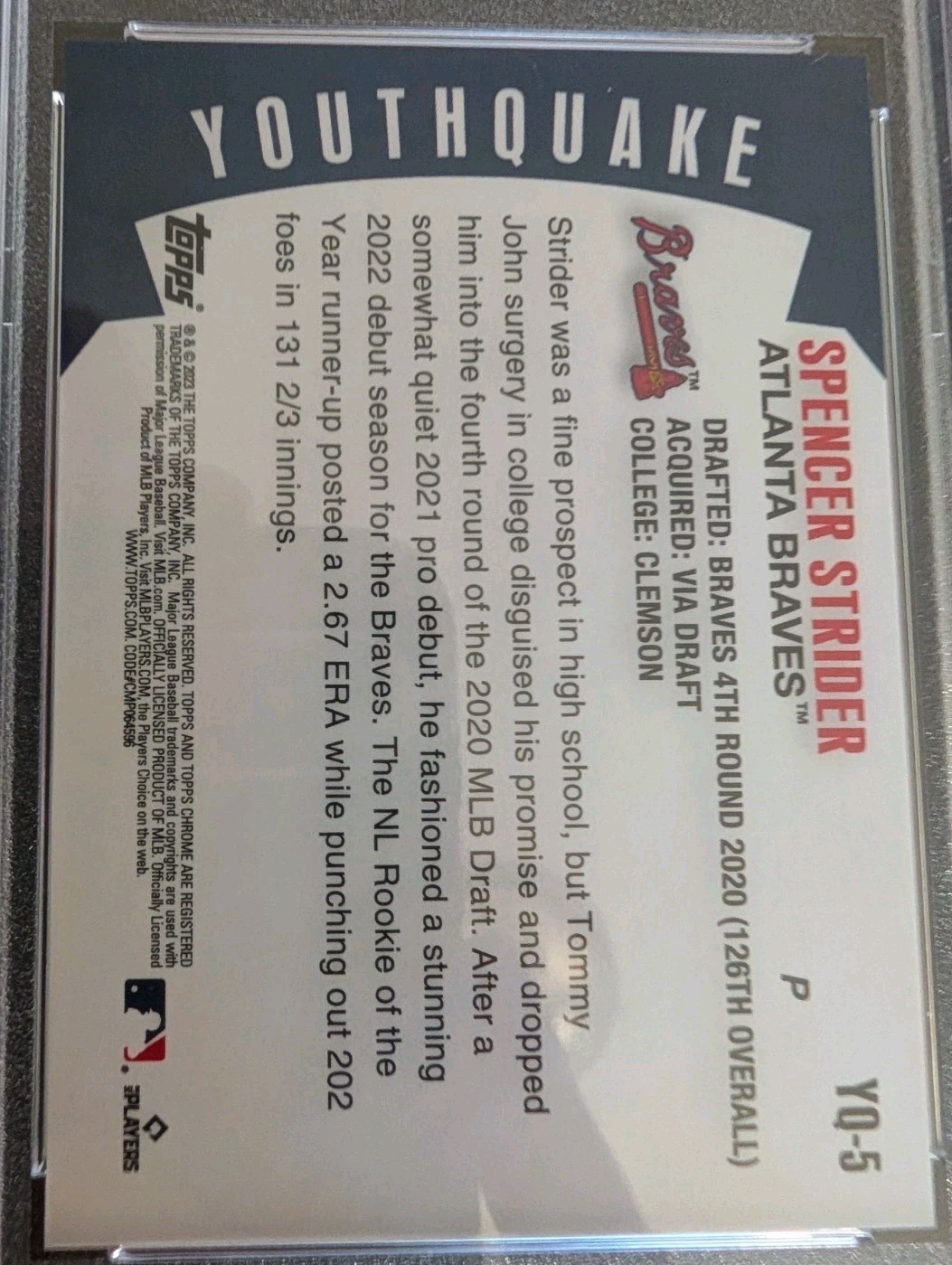 2023 Topps Chrome Youthquake Spencer Strider Superfractor PSA 10 1/1 ONE OF ONE view 4