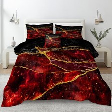 Red Black Comforter Set Black Gold Marble Bedding Set King Size Burgundy Dark...