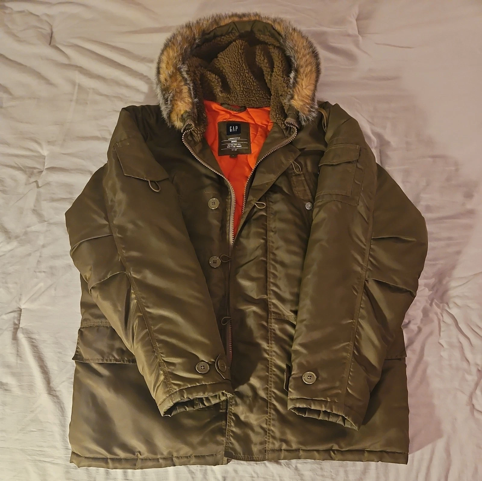 Vintage Y2k GAP Hooded Parka Snorkel Men's L Army Green image 1