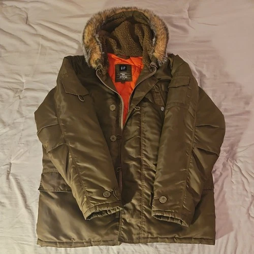 Vintage Y2k GAP Hooded Parka Snorkel Men's L Army Green video thumbnail