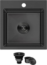 Black Bar Sink Drop In,15 x 15 Inch Topmount RV 16 Gauge Gunmetal Black