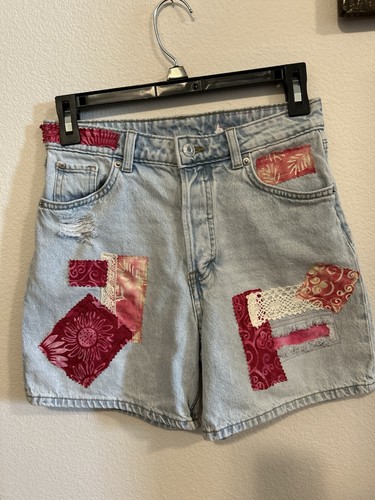 Repurposed Size 2 Denim Jean Shorts With Batiks