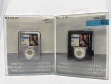 1 Belkin Remix Brushed Metal and 1 Black leather Cases for iPod Nano 3rd Gen NIP