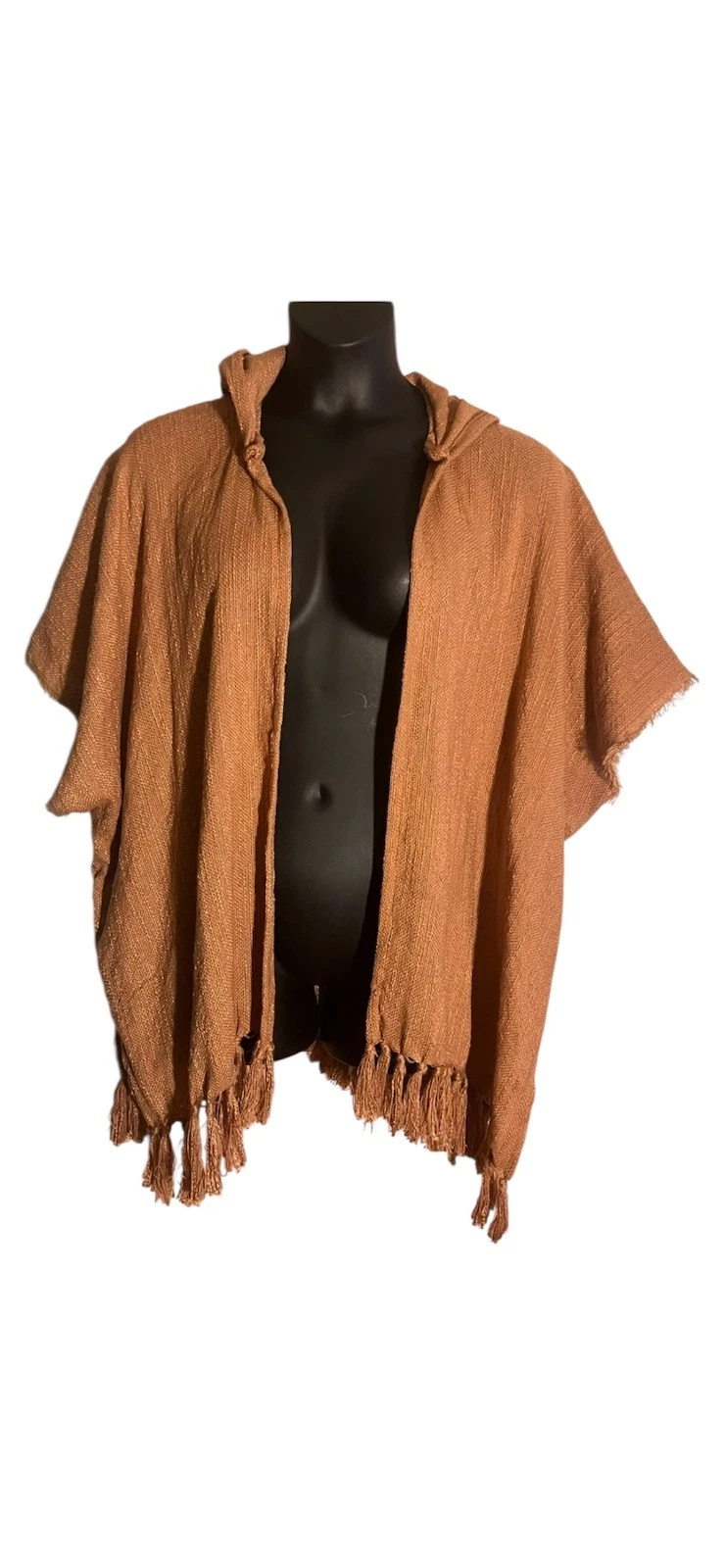 NWT Womens One Size Hooded Kimono Poncho Raw Hem Fringe Boho