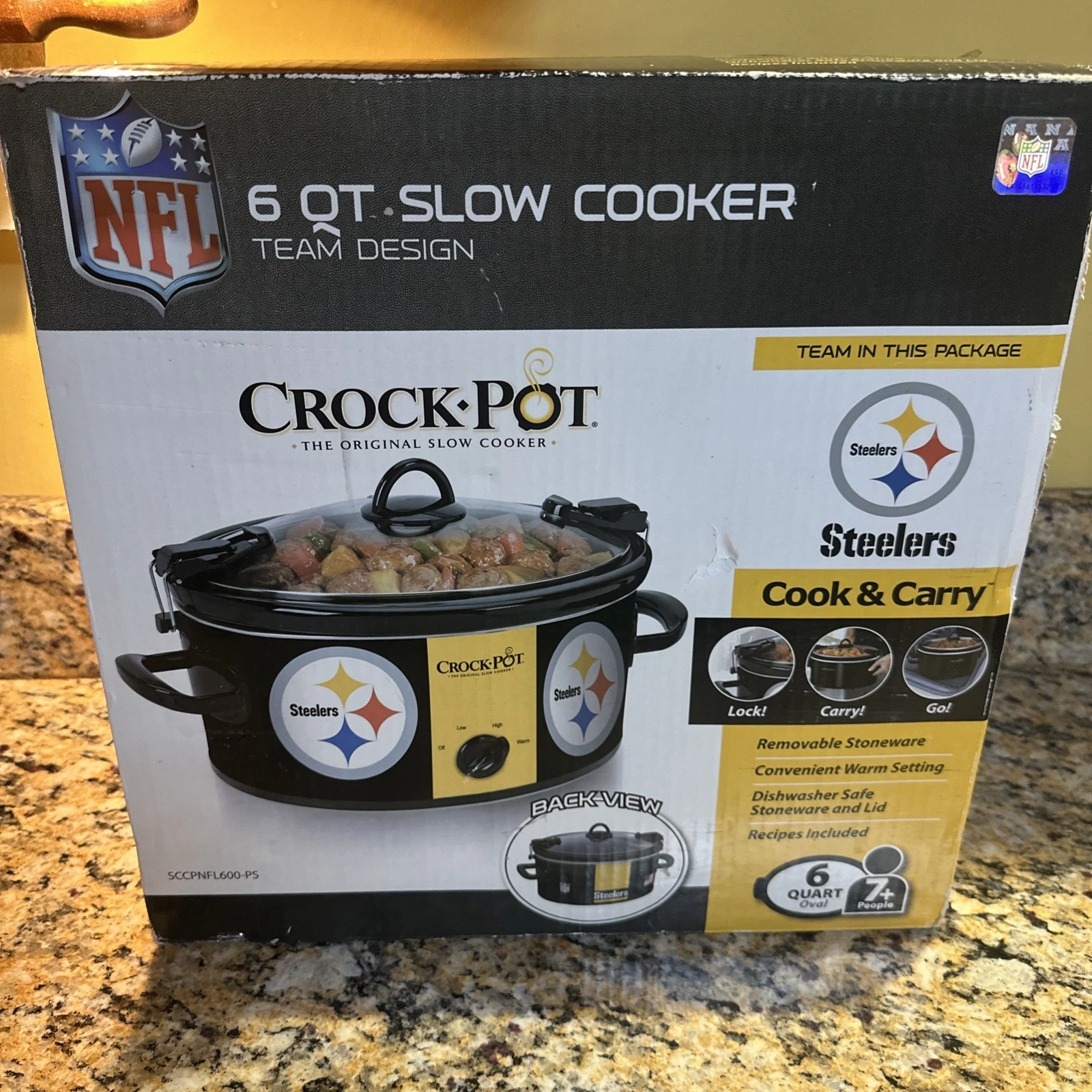 Crock-Pot Pittsburgh Steelers NFL Slow Cooker 6 Quart Tailgate Cook & Carry