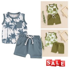 Toddler Baby Boy Sleeveless Palm Print T-Shirt Shorts Summer Clothes Outfit Set