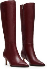Women's Knee High Boots Kitten Heels Pointed Toe Side Zipper Wide Calf...