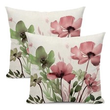 Spring Floral Pillow Covers 18x18 18" x 18" Pack of 2 Flower- Sage Green Pink