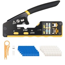 Crimping Tool Kit for RJ45 RJ11 RJ12 Plugs with Stripper, Connectors, Boots, and