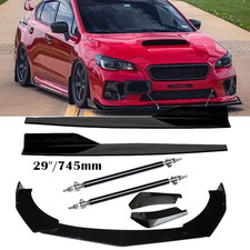 Glossy Black Front Bumper Lip Spoiler Side Skirts Strut Rod For Subaru Wrx Sti