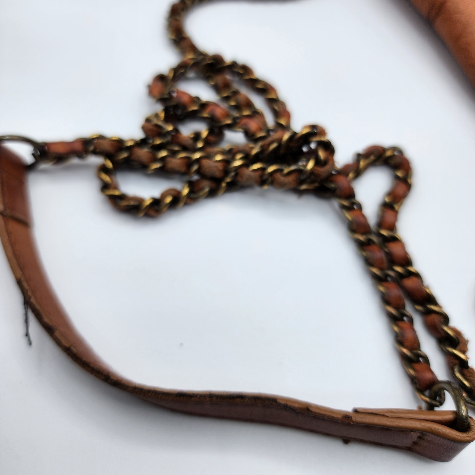 American Leather Co Brown Crossbody Bag Leather Strap Chain Shoulder Purse FLAWS