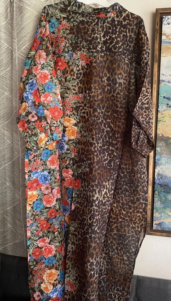 Vestido Camisa Johnny Was Leopardo Abotonada Manga Larga Floral Gasa Talla L NUEVO Foto 3 de 4