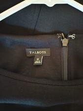 Talbots Black Sheath Dress Round Neck Bell 3/4 Sleeve Zip Knee Length Sz 12